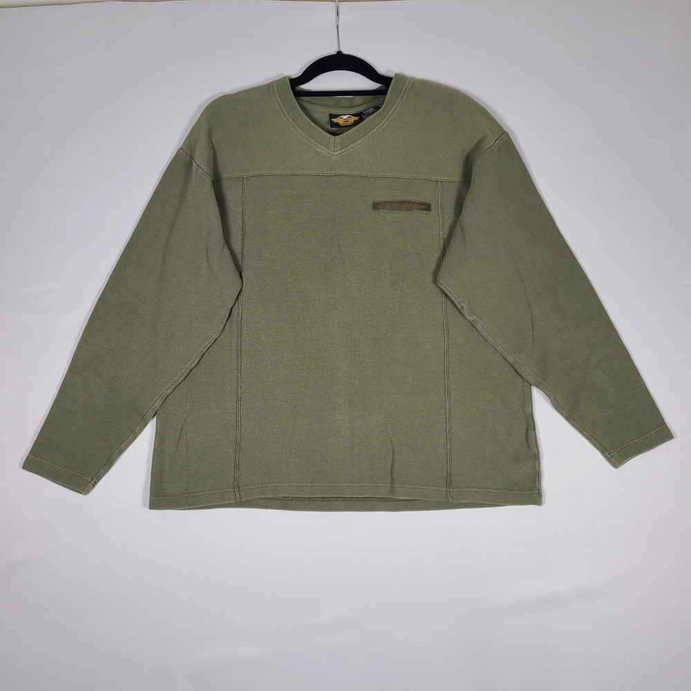 Harley Davidson Pullover Sweater Mens Size Large Green Long Sleeve 100% Cotton